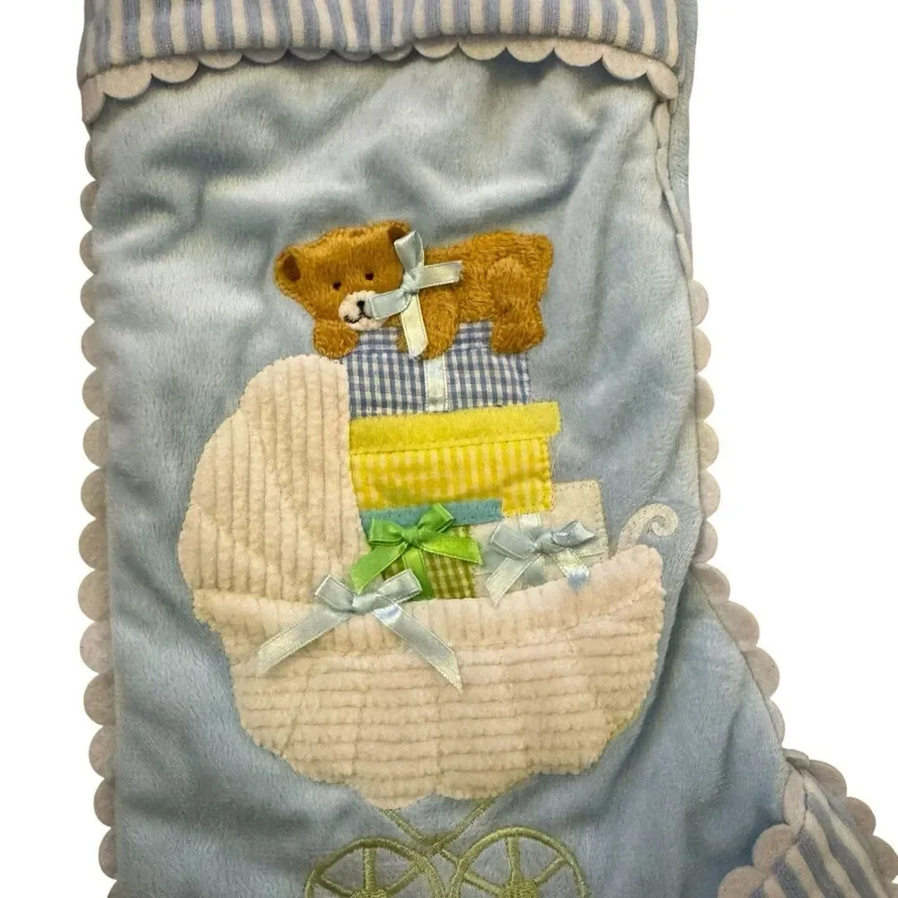 BLUE BABY'S FIRST‎ CHRISTMAS STOCKING Carriage Pram Boys Infant Holiday Decor
